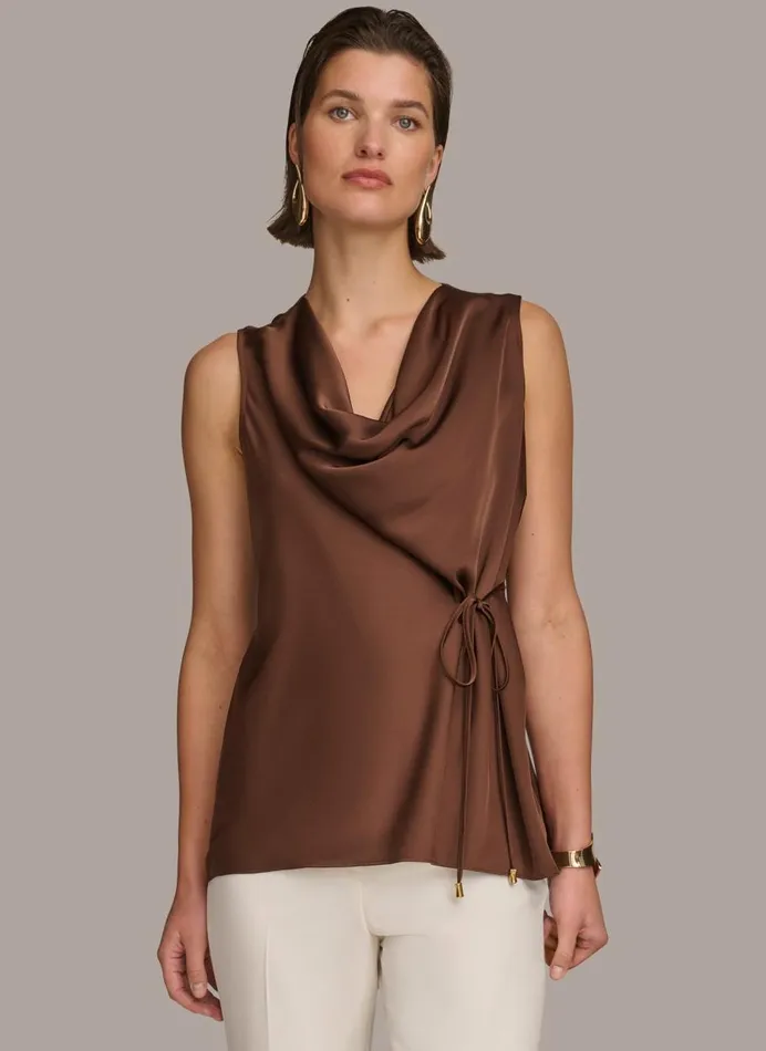 Women Donna Karan Sweaters And Tops DRAPE NECK WITH SIDE TIE TOP Canyon