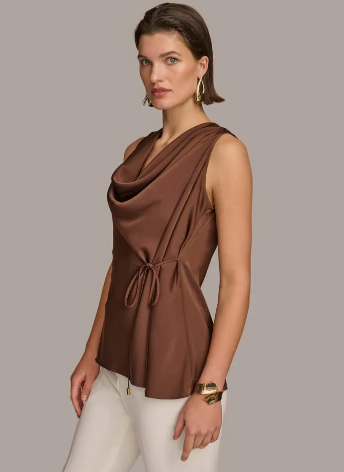 Women Donna Karan Sweaters And Tops DRAPE NECK WITH SIDE TIE TOP Canyon