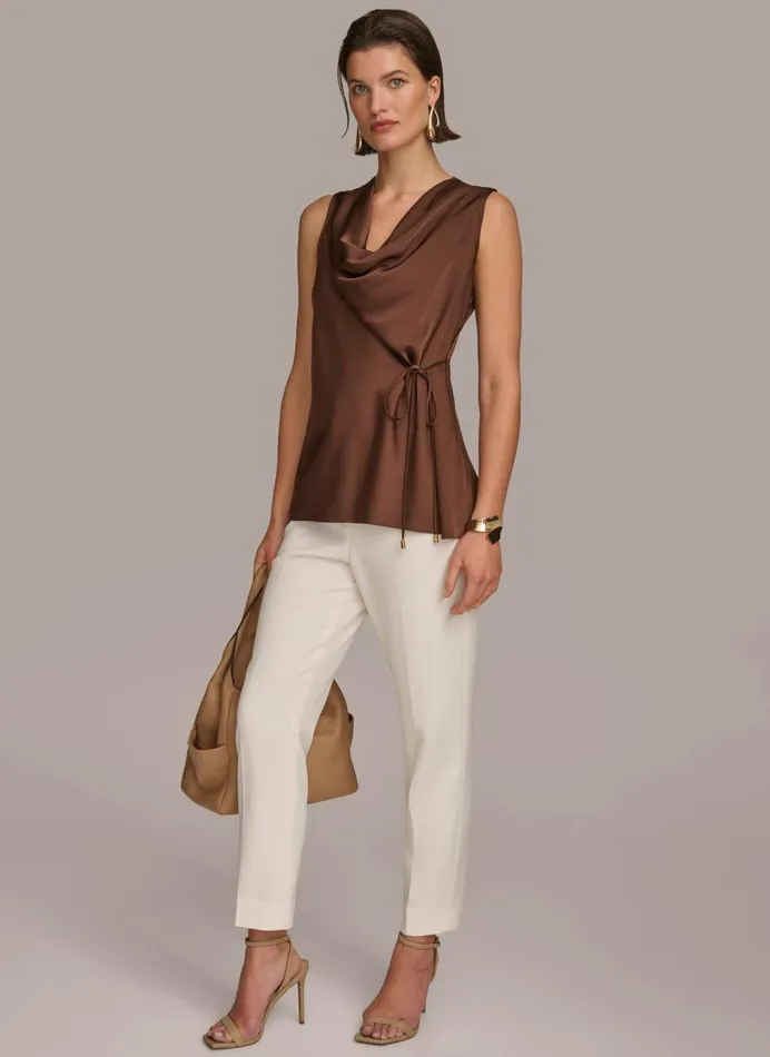 Women Donna Karan Sweaters And Tops DRAPE NECK WITH SIDE TIE TOP Canyon