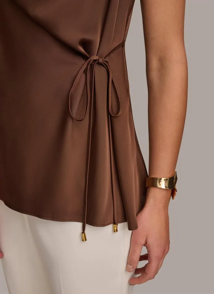 Women Donna Karan Sweaters And Tops DRAPE NECK WITH SIDE TIE TOP Canyon