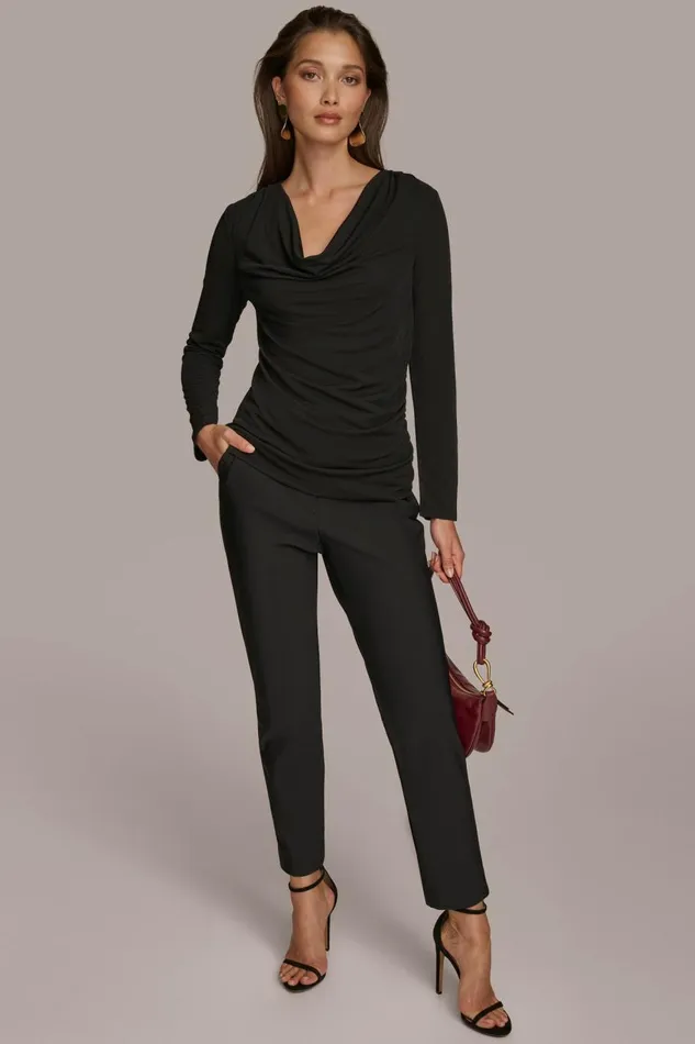 Women Donna Karan Sweaters And Tops DRAPED FRONT TOP Black