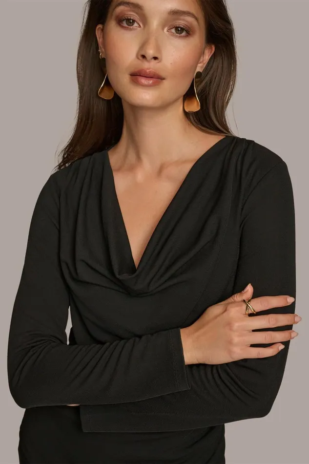 Women Donna Karan Sweaters And Tops DRAPED FRONT TOP Black