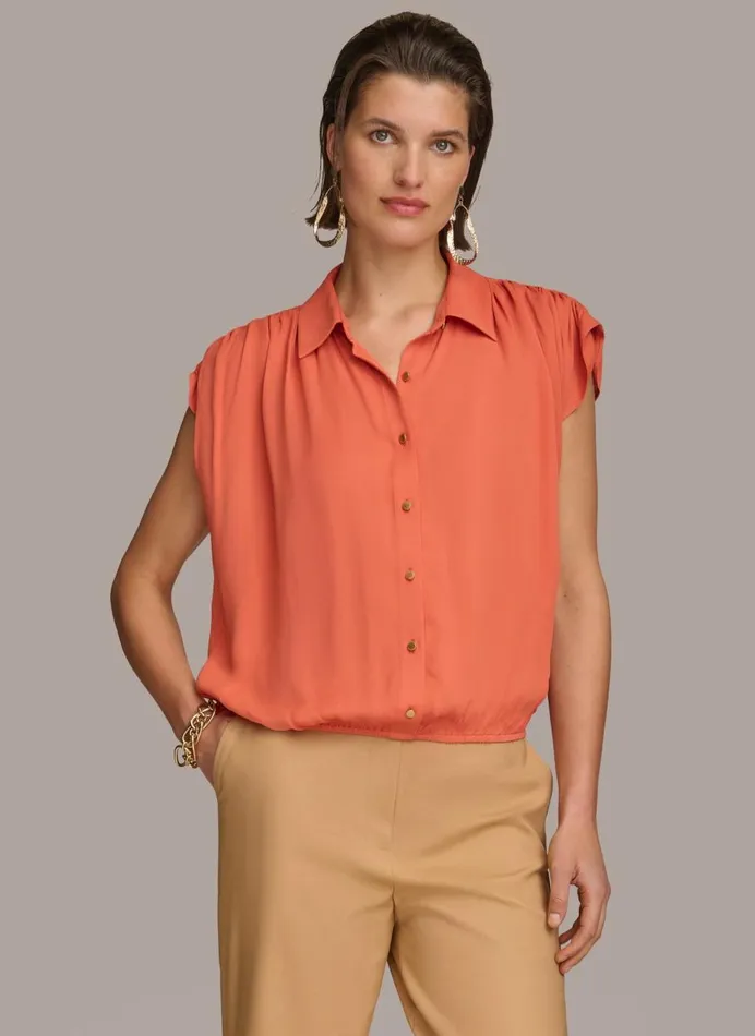 Women Donna Karan Sweaters And Tops ELASTIC HEM BLOUSE Terracotta