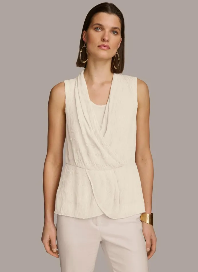 Women Donna Karan Sweaters And Tops FAUX WRAP PEPLUM TOP Cream