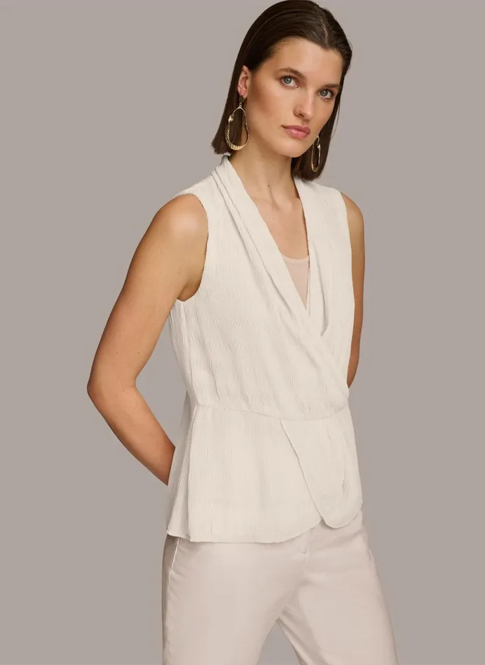 Women Donna Karan Sweaters And Tops FAUX WRAP PEPLUM TOP Cream