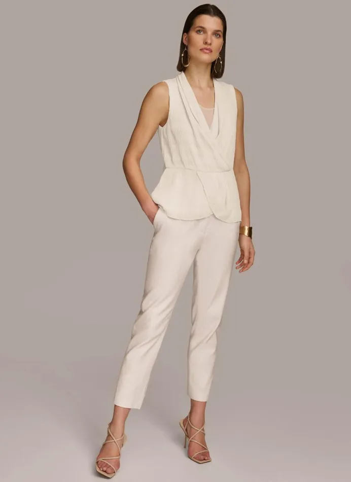 Women Donna Karan Sweaters And Tops FAUX WRAP PEPLUM TOP Cream
