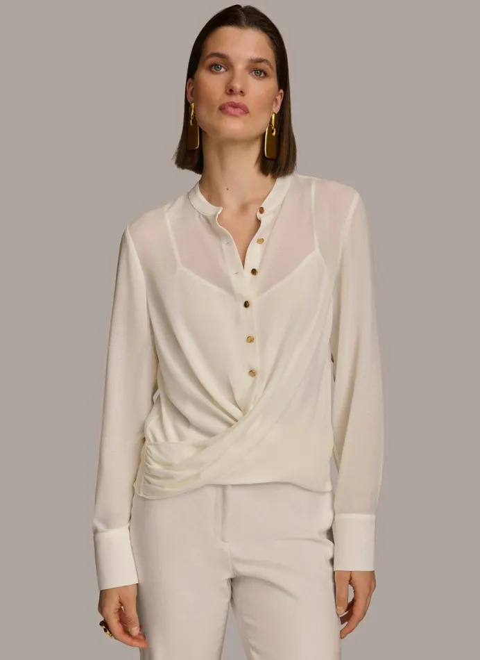 Women Donna Karan Sweaters And Tops FAUX WRAP TOP Cream
