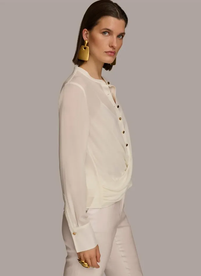 Women Donna Karan Sweaters And Tops FAUX WRAP TOP Cream