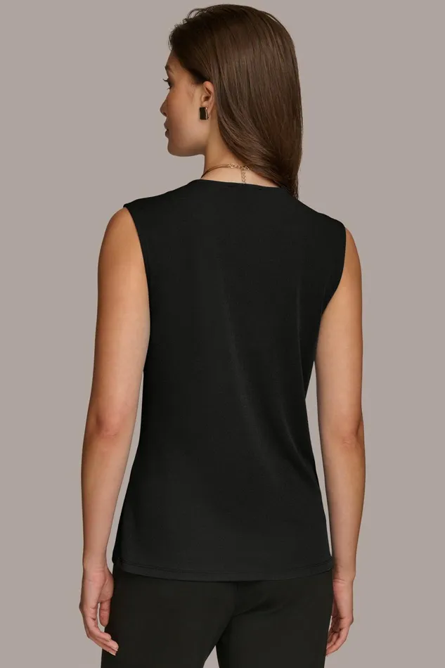 Women Donna Karan Sweaters And Tops FAUX WRAP TOP WITH BRUSHED HARDWARE DETAIL Black