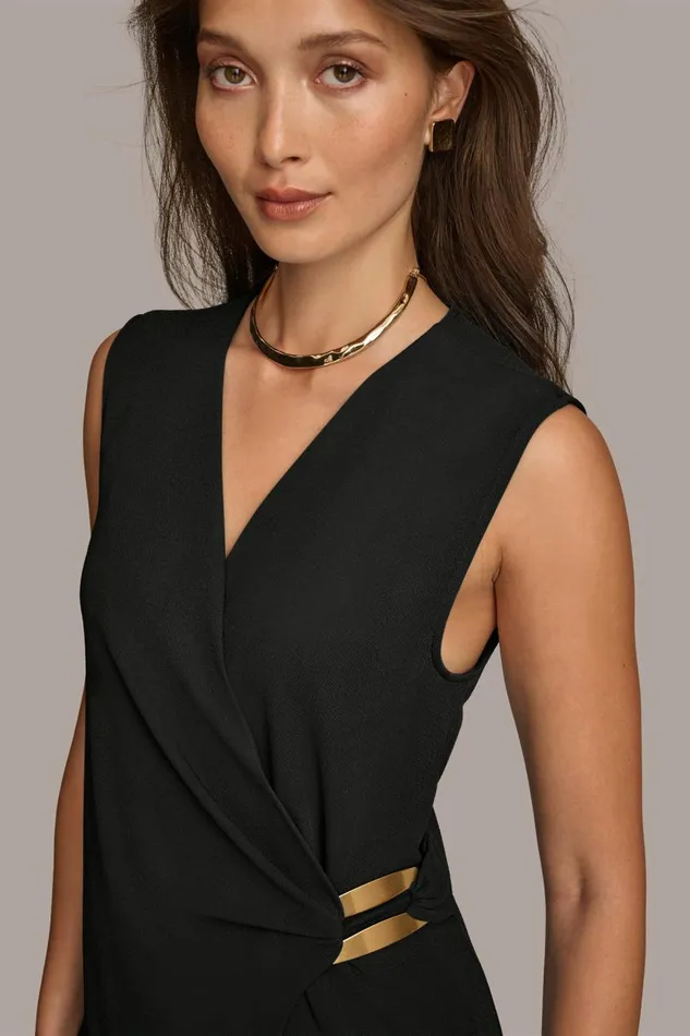 Women Donna Karan Sweaters And Tops FAUX WRAP TOP WITH BRUSHED HARDWARE DETAIL Black