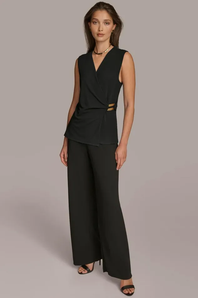 Women Donna Karan Sweaters And Tops FAUX WRAP TOP WITH BRUSHED HARDWARE DETAIL Black