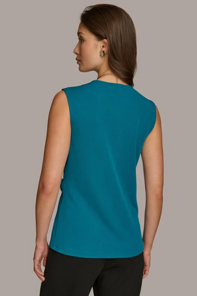 Women Donna Karan Sweaters And Tops FAUX WRAP TOP WITH BRUSHED HARDWARE DETAIL Empire Teal