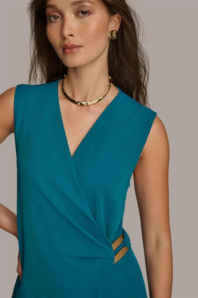 Women Donna Karan Sweaters And Tops FAUX WRAP TOP WITH BRUSHED HARDWARE DETAIL Empire Teal