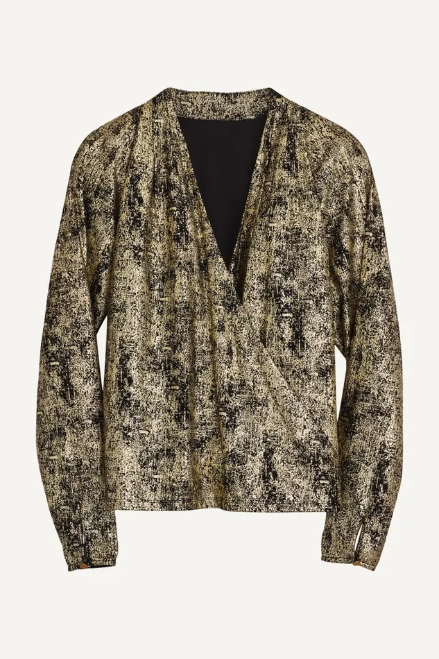 Women Donna Karan Sweaters And Tops METALLIC FAUX WRAP TOP Gold Multi