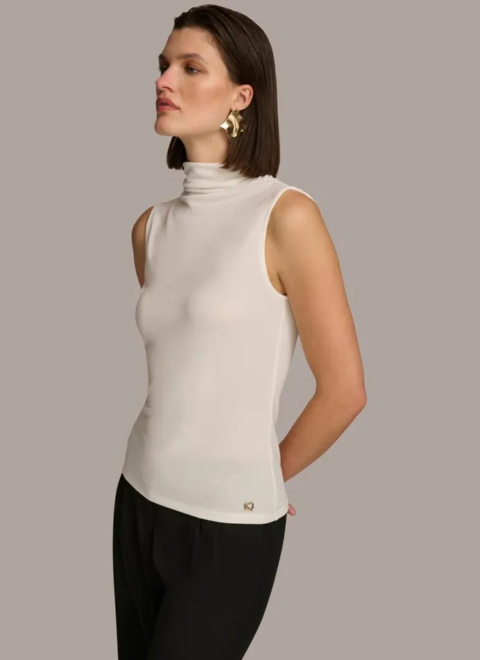 Women Donna Karan Sweaters And Tops MOCK NECK TOP Cream