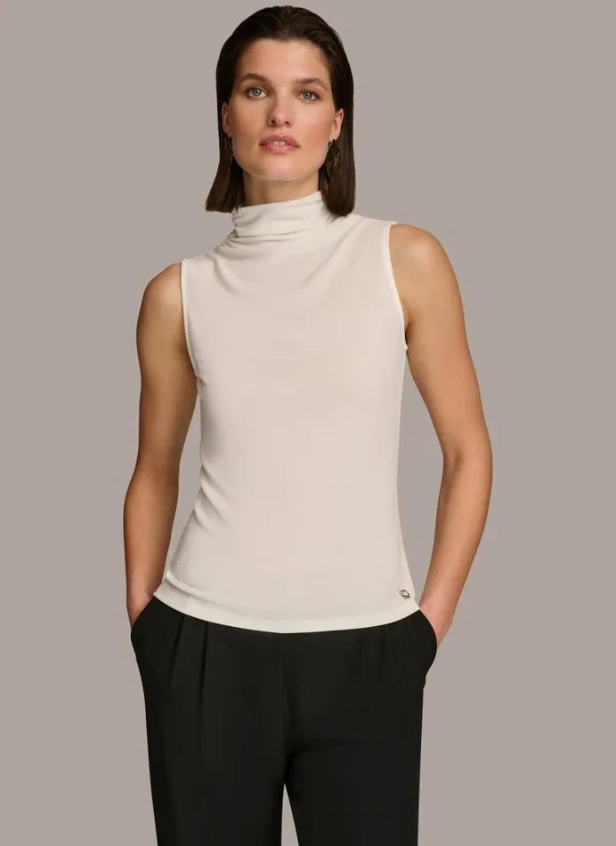 Women Donna Karan Sweaters And Tops MOCK NECK TOP Cream