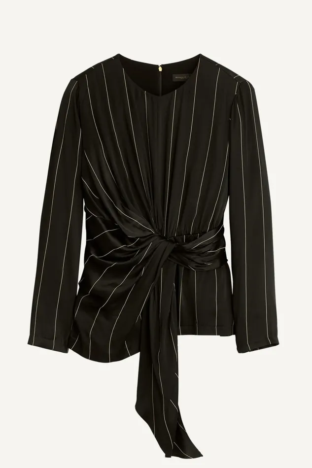Women Donna Karan Sweaters And Tops PINSTRIPE TIE WAIST TOP Black