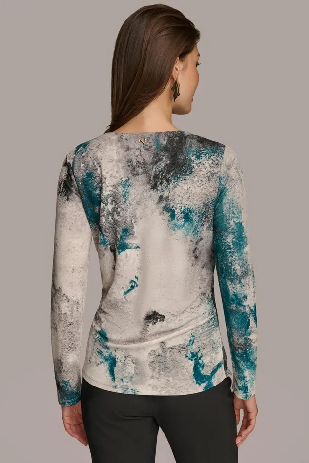 Women Donna Karan Sweaters And Tops PRINT DRAPE FRONT TOP Peacock Blue