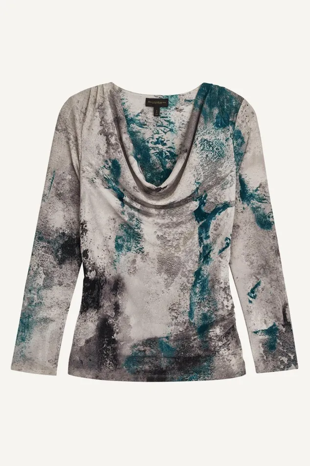 Women Donna Karan Sweaters And Tops PRINT DRAPE FRONT TOP Peacock Blue