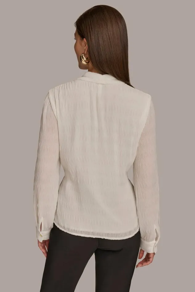 Women Donna Karan Sweaters And Tops RIPPLE FAUX WRAP BLOUSE Ivory