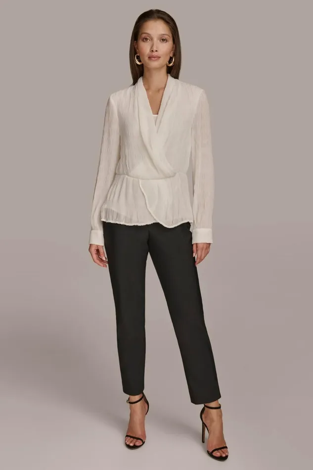 Women Donna Karan Sweaters And Tops RIPPLE FAUX WRAP BLOUSE Ivory