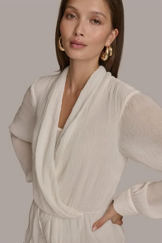 Women Donna Karan Sweaters And Tops RIPPLE FAUX WRAP BLOUSE Ivory
