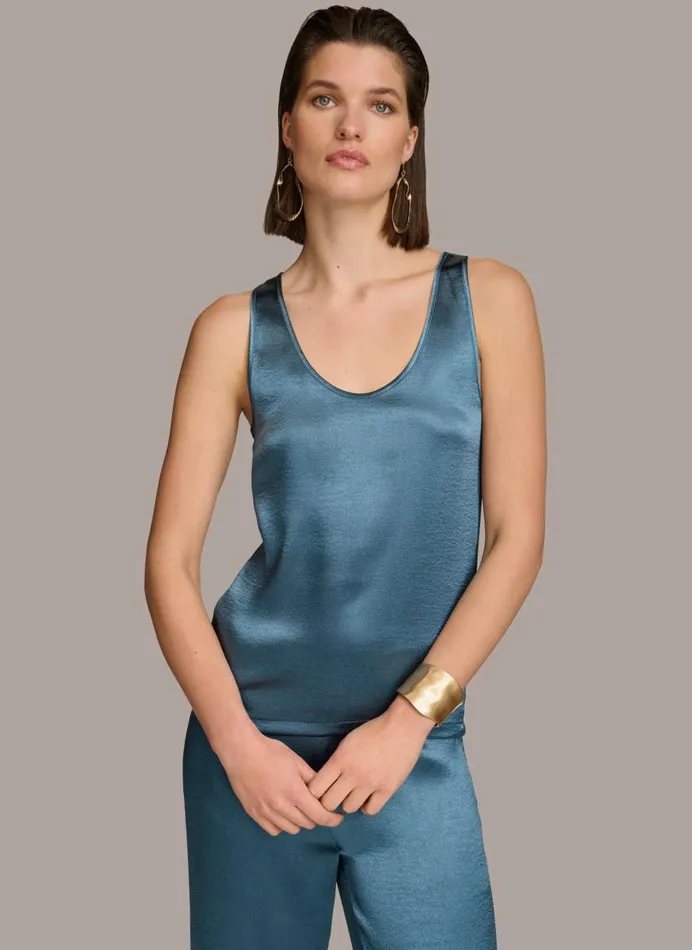 Women Donna Karan Sweaters And Tops ROUND NECK SHINY TANK Tide Navy