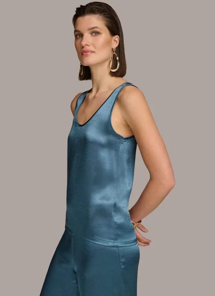 Women Donna Karan Sweaters And Tops ROUND NECK SHINY TANK Tide Navy