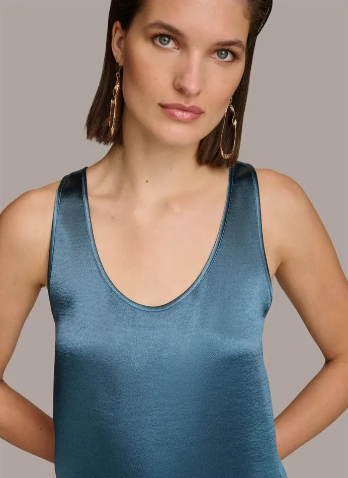 Women Donna Karan Sweaters And Tops ROUND NECK SHINY TANK Tide Navy
