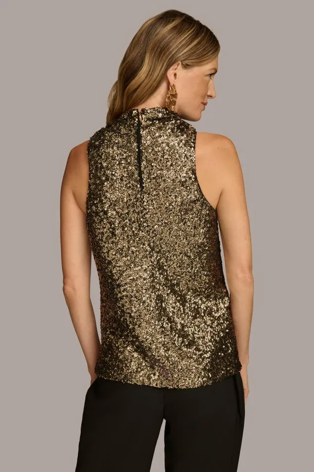 Women Donna Karan Sweaters And Tops SEQUIN COWL NECK TOP Goldblack