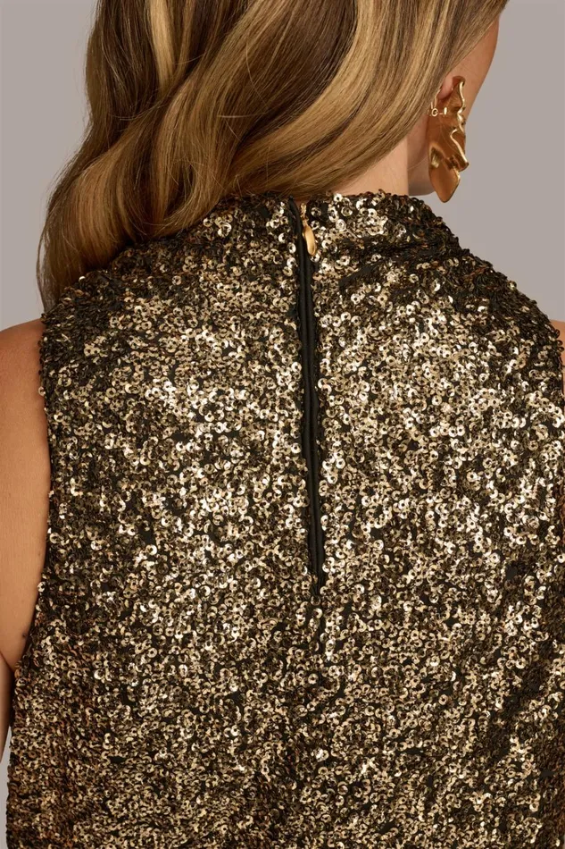Women Donna Karan Sweaters And Tops SEQUIN COWL NECK TOP Goldblack