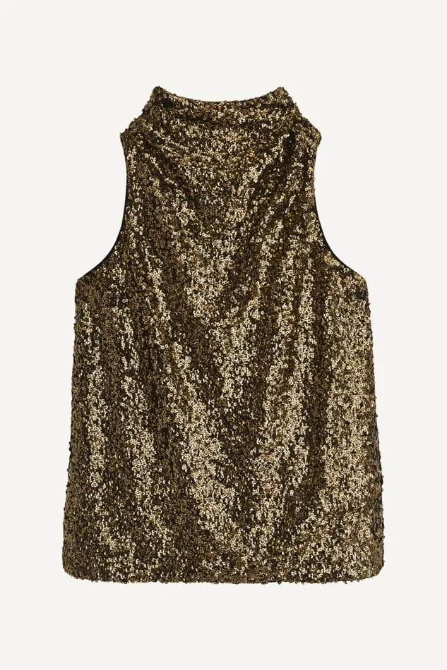 Women Donna Karan Sweaters And Tops SEQUIN COWL NECK TOP Goldblack