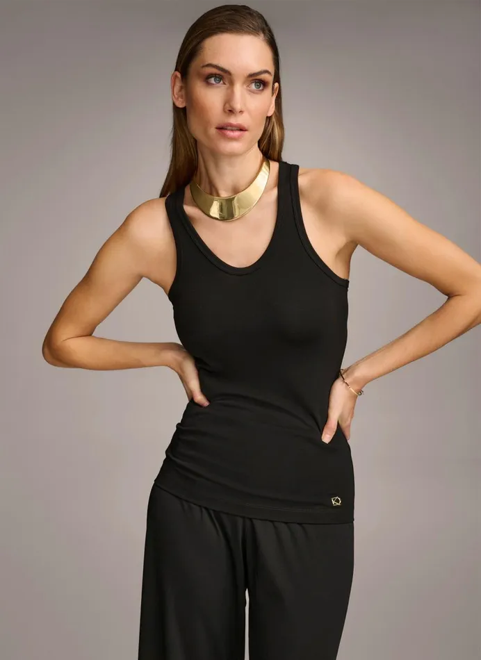 Women Donna Karan Sweaters And Tops SLEEVELESS KNIT SHELL Black