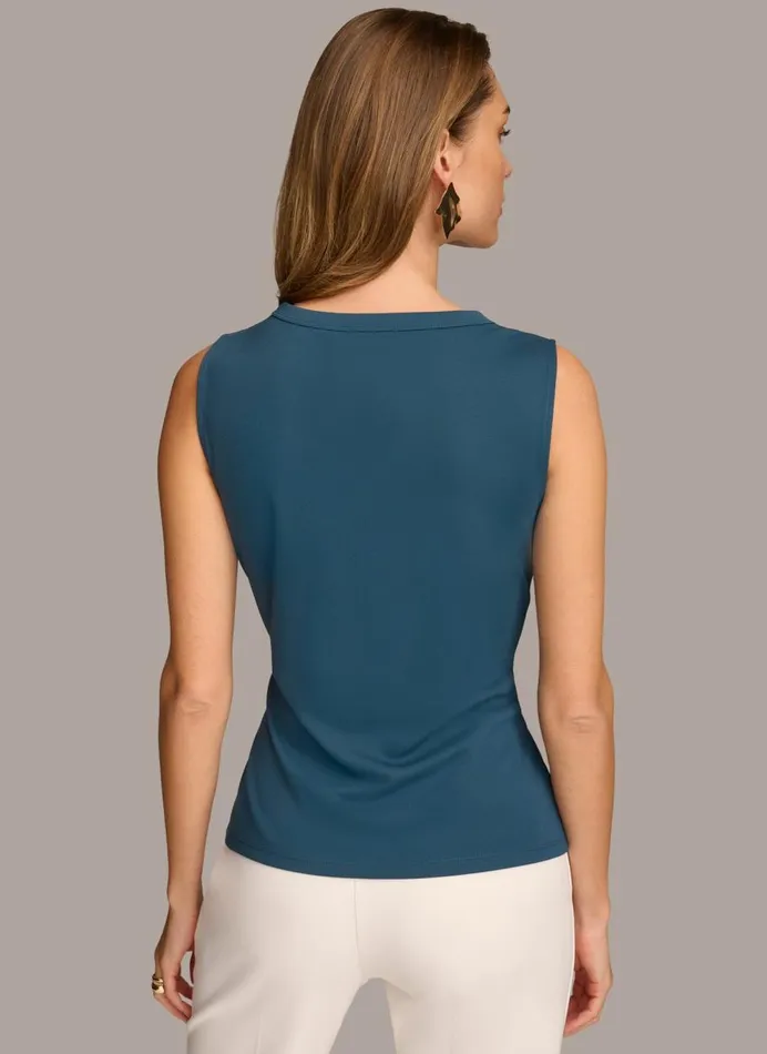 Women Donna Karan Sweaters And Tops SLEEVELESS KNIT TOP WITH BUTTON DETAIL Tide