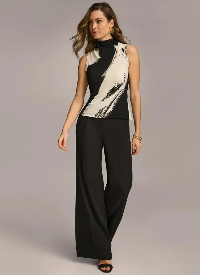 Women Donna Karan Sweaters And Tops SLEEVELESS MOCK NECK TOP Blackcream