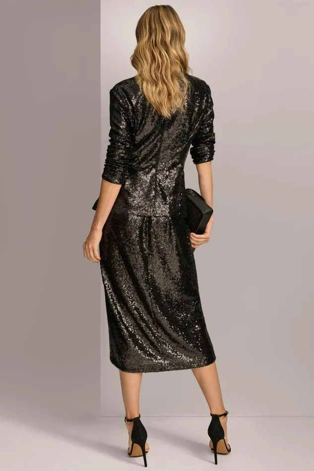 Women Donna Karan Sweaters And Tops TIE WAIST SEQUIN TOP Black