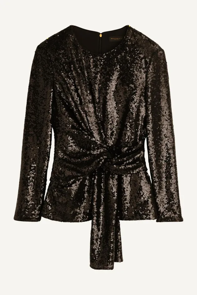 Women Donna Karan Sweaters And Tops TIE WAIST SEQUIN TOP Black