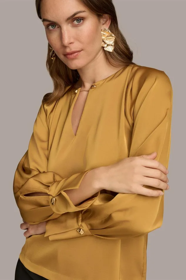 Women Donna Karan Sweaters And Tops TOP WITH CHAIN HARDWARE Antique Gold