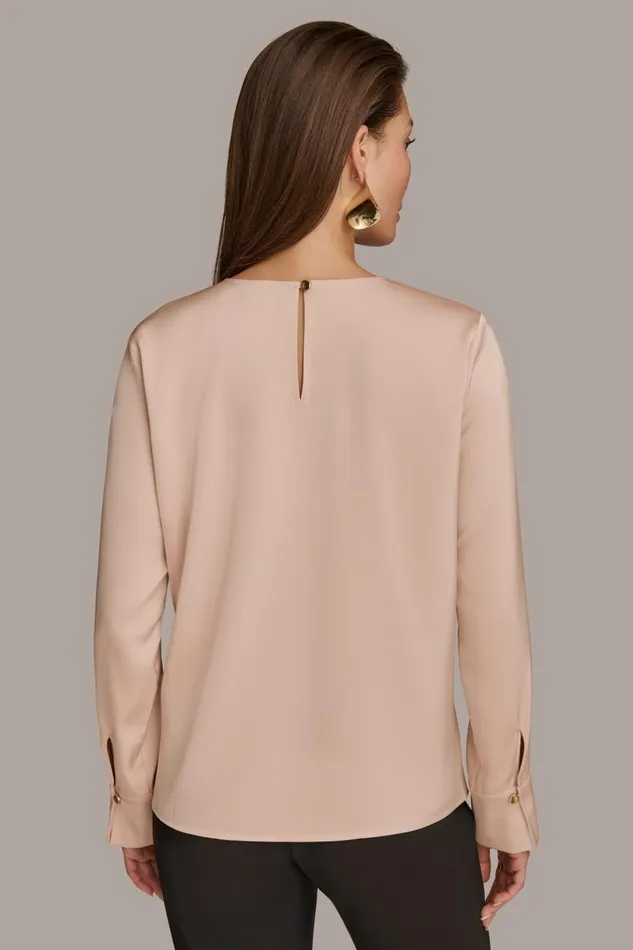 Women Donna Karan Sweaters And Tops TOP WITH KEYHOLE HARDWARE Snow Petal