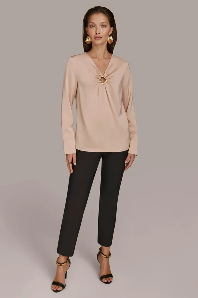 Women Donna Karan Sweaters And Tops TOP WITH KEYHOLE HARDWARE Snow Petal