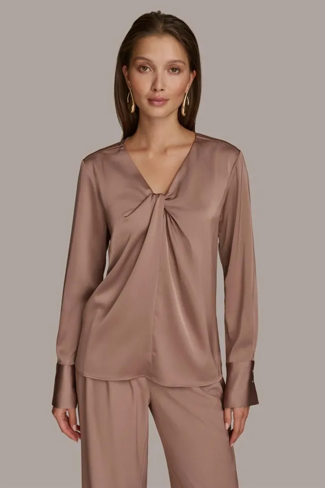 Women Donna Karan Sweaters And Tops TWIST NECK BLOUSE Mink