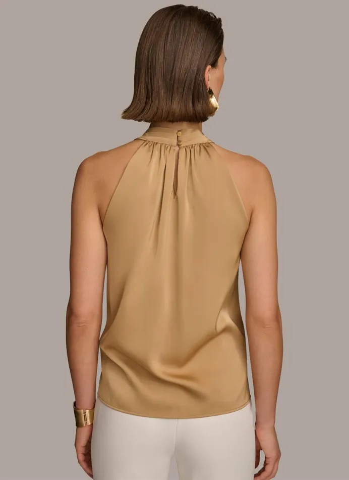 Women Donna Karan Sweaters And Tops TWIST NECK HALTER TOP Fawn