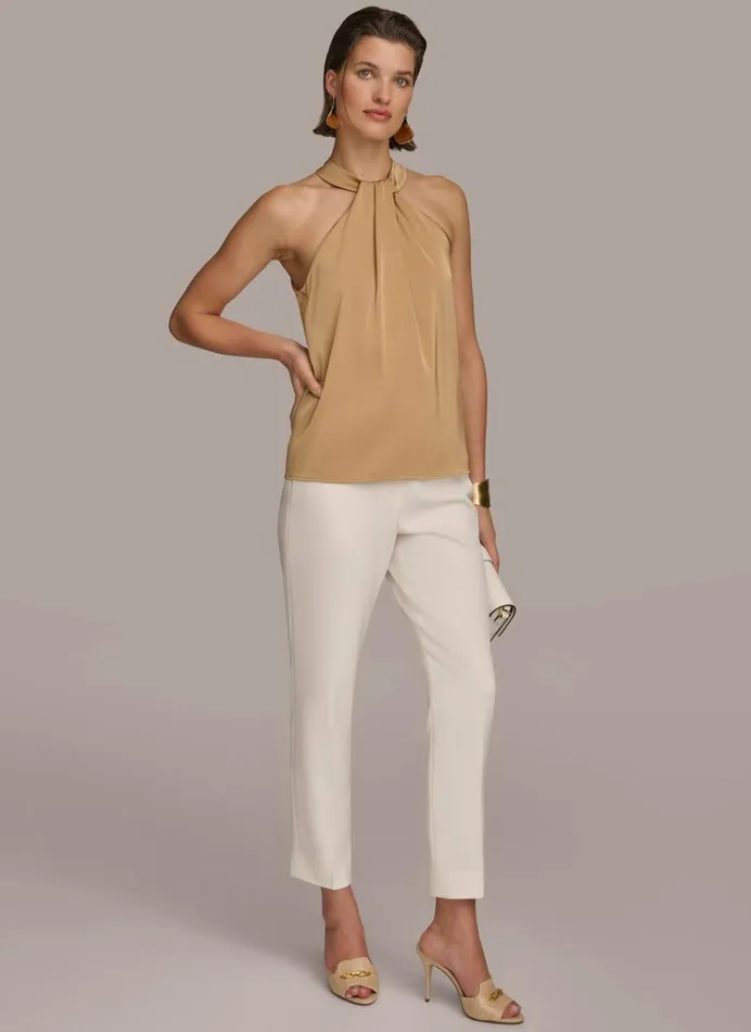Women Donna Karan Sweaters And Tops TWIST NECK HALTER TOP Fawn