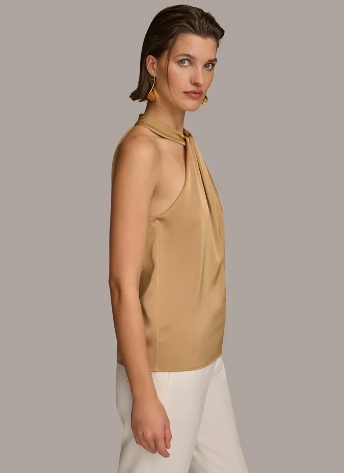 Women Donna Karan Sweaters And Tops TWIST NECK HALTER TOP Fawn