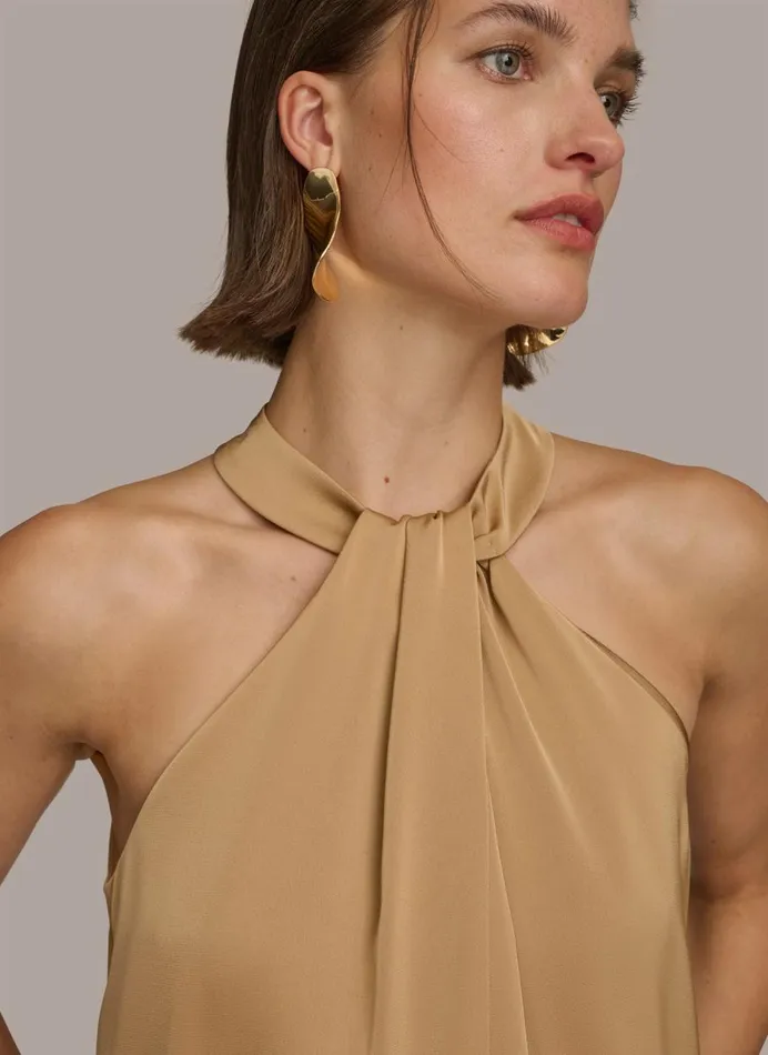 Women Donna Karan Sweaters And Tops TWIST NECK HALTER TOP Fawn