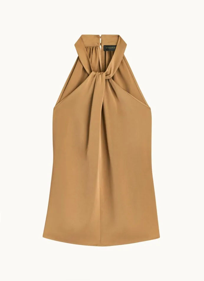 Women Donna Karan Sweaters And Tops TWIST NECK HALTER TOP Fawn
