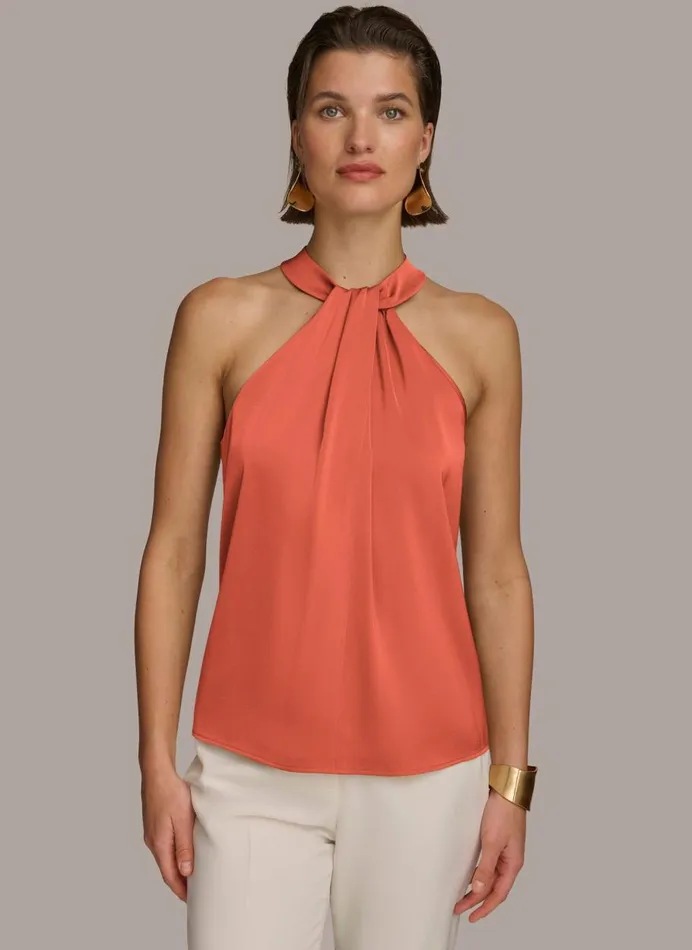 Women Donna Karan Sweaters And Tops TWIST NECK HALTER TOP Terracotta
