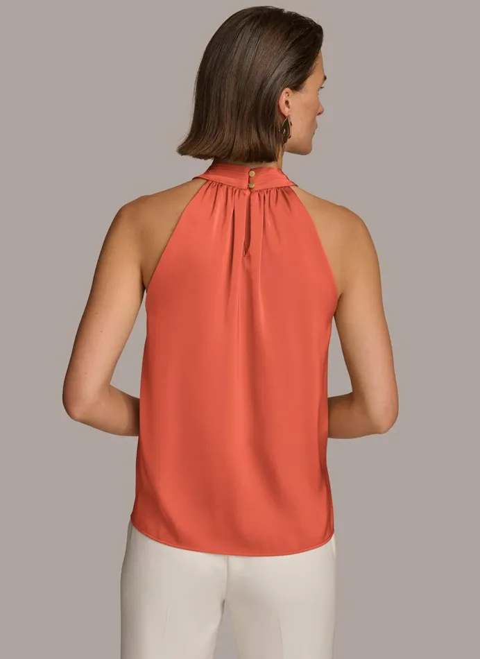 Women Donna Karan Sweaters And Tops TWIST NECK HALTER TOP Terracotta