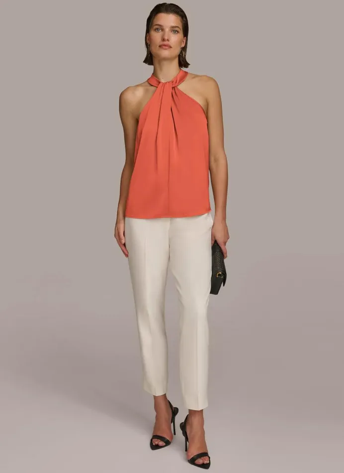 Women Donna Karan Sweaters And Tops TWIST NECK HALTER TOP Terracotta