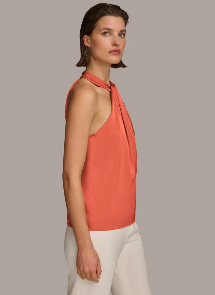Women Donna Karan Sweaters And Tops TWIST NECK HALTER TOP Terracotta